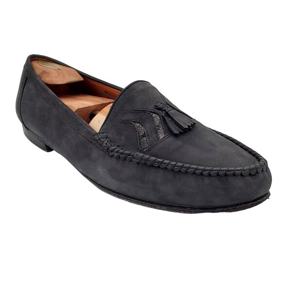 Vintage Exotic Lizard Men\'s 16 David Eden Italy Black Suede Dress Shoes Loafers main image 7